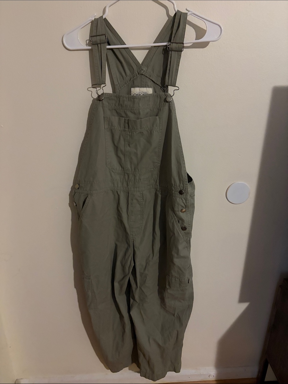 Cherokee Olive Green Women's Cotton Overalls Jumpsuit